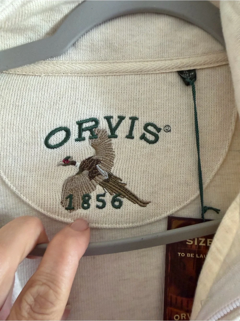 Orvis 1856 Quarter Zip Sweatshirt Cream Suede Elbow Patch XL NWT